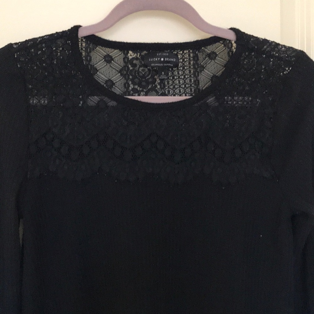 Lucky Brand Lacy Black LS Flowy Top